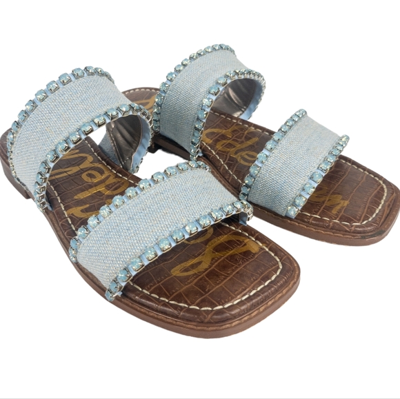 Sam Edelman Hopie Rhinestone Slide Sandals Riviera Blue 8 - Picture 4 of 6